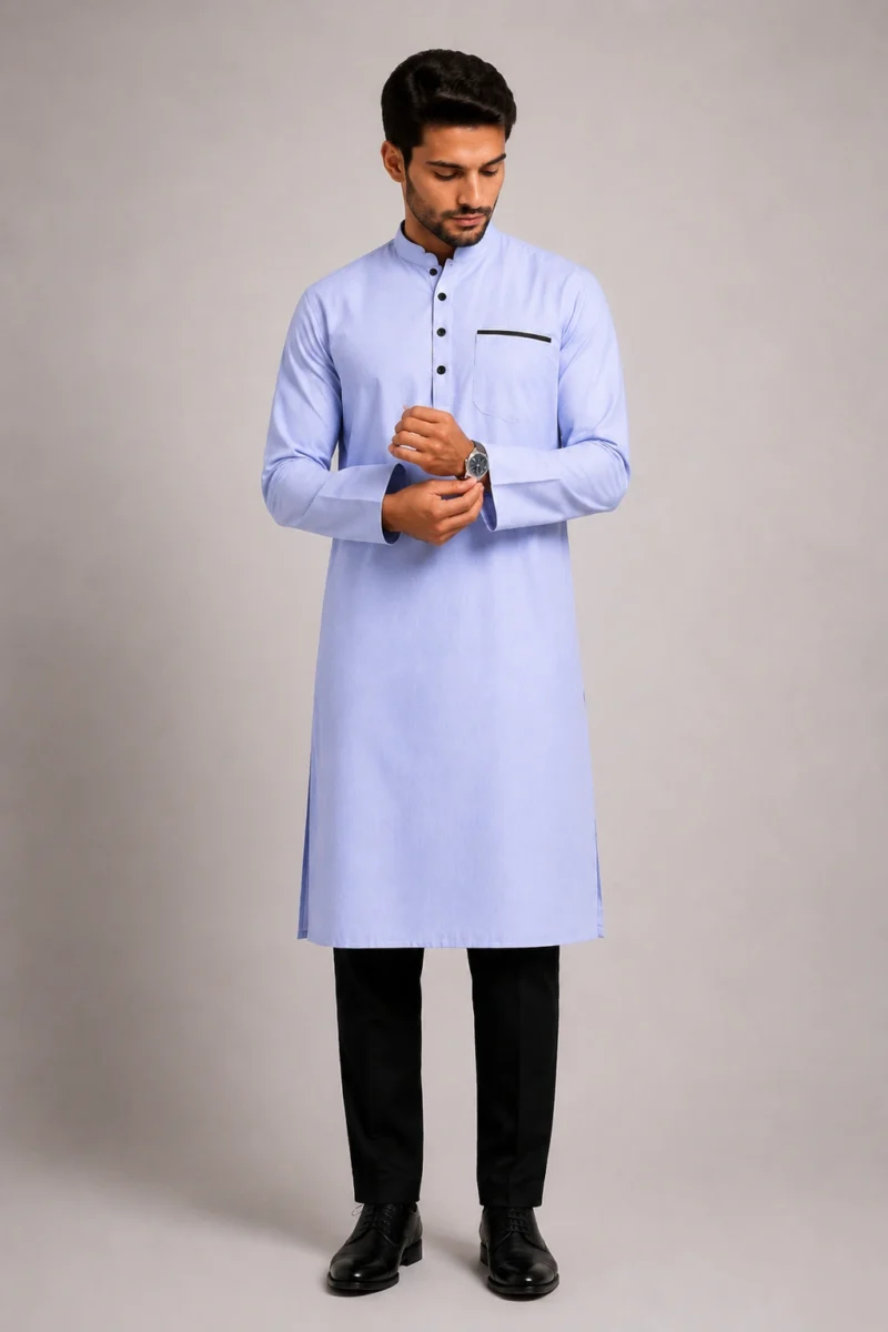 Ibrahim Cotton Kurta Sky Blue