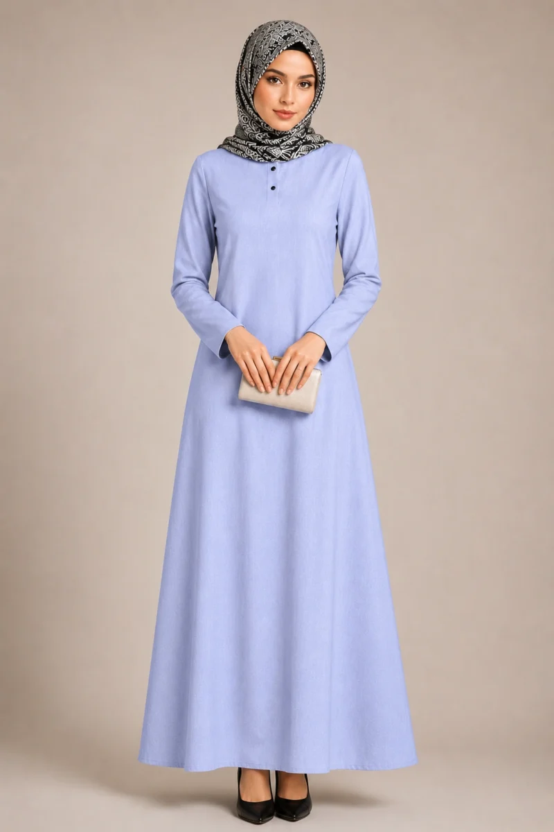 Summer Block Cotton Abaya sky blue
